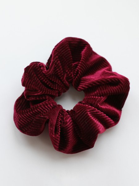 

Vintage Plain Pleated Suede Hair Ties, Wine red, Women Hair Accessories
