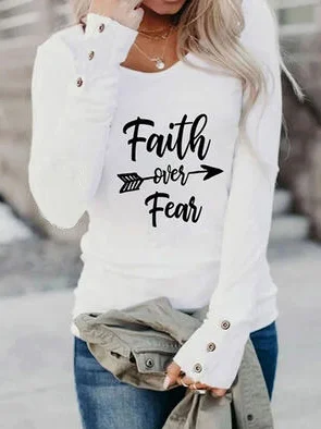 

Crew Neck Regular Fit Letter Shirts & Tops, White, Long sleeve tops