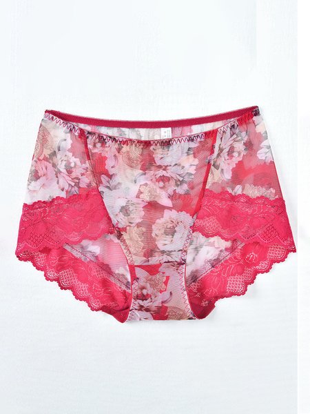 

Lace Print Plus Size Panties, Red, Underwear
