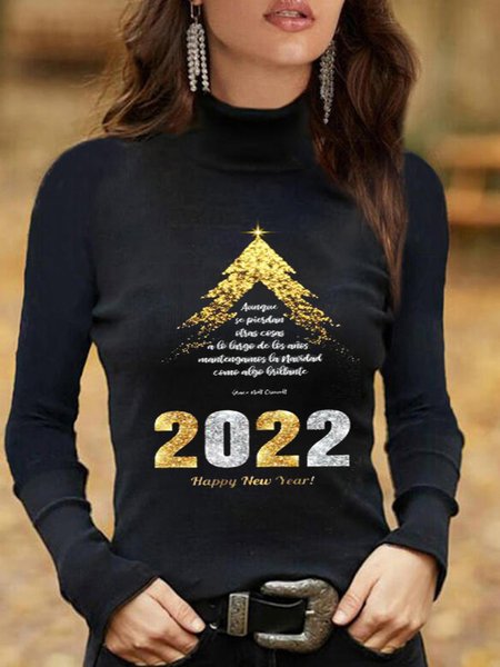 

Casual Letters High Neck Long Sleeve Shirts & Tops, Black, Tops