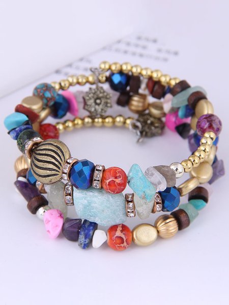 

Vintage Bohemian Beaded Stone Multilayer Bracelet, Color, Bracelets