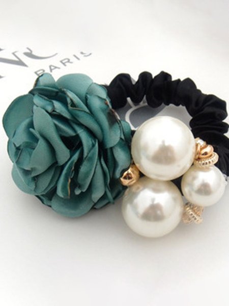 

Valentine's Day Elegant Pearl Rose Hair Tie, Green, Headwear