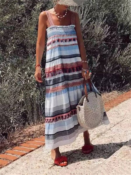 

Striped Regular Fit Vacation Dresses, Multicolor, Maxi Dresses