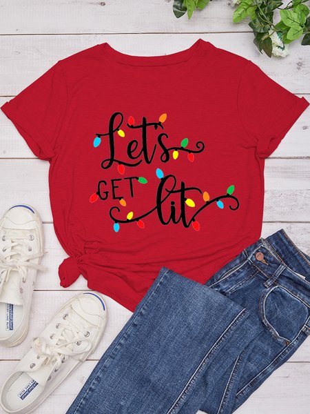 

Lets Get Lit Regular Fit Casual Tshirts, Red, T-shirts