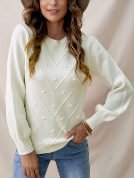 

Crew Neck Casual Sweater, White, Sweaters