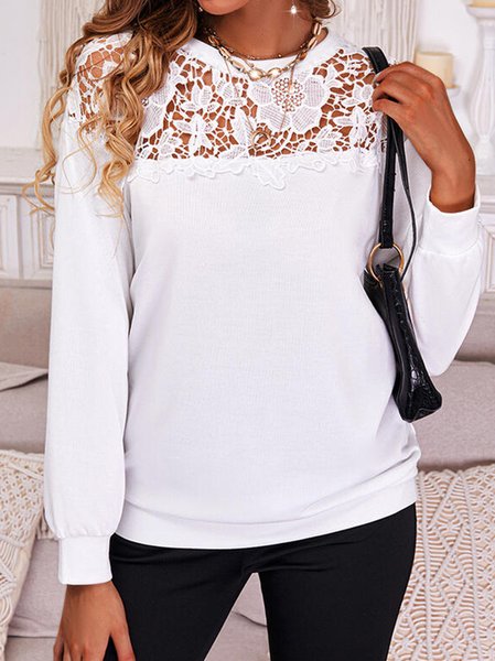 

Casual Guipure Loose Shirt & Top, White, Tops