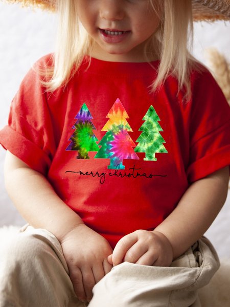 

Tie Dye Christmas Family Shirts Casual Tshirts, Red, Kids