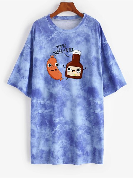 

You're Barbe-Cute Tie Dye Crew Neck Casual Shirts & Tops, Deep blue, T-shirts