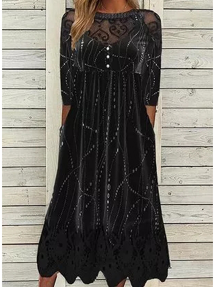 

Cotton Blends Crew Neck Casual Knitting Dress, Black, Maxi Dresses