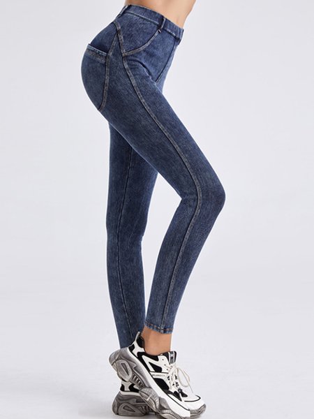 

Holiday Daily Sports Household Denim Plain Pants, Dark_blue, Jeans