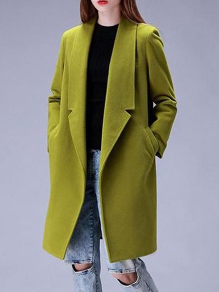

Elegant Loosen Lapel Solid Long sleeve Outerwear, Green, Coats