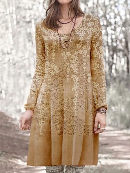 

Loosen Crew Neck Floral Dresses, Multicolor, Floral Dresses