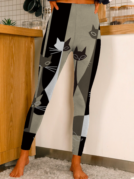 

taglia grande Gatto Stampato Magro Pantaloni, Multicolore, Pants