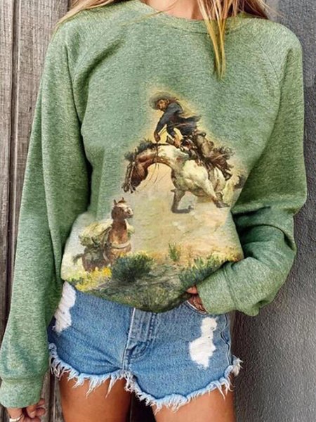 

Vintage Horse Painting Raglan Sleeve Round Neck Casual Pullover Sweatshirt, Green, Sweatshirts & Hoodies