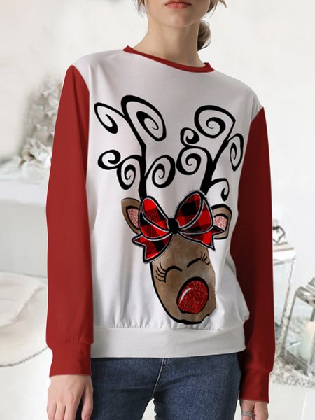 

Casual Regular Fit Crew Neck Sweatshirt, White-red, Hoodies & Sweatshirts