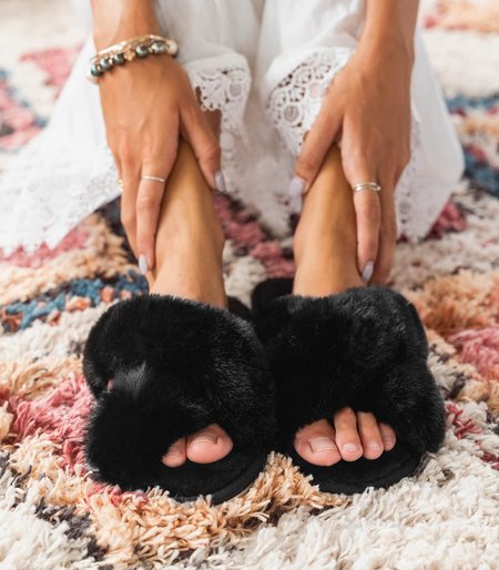 

Cross Band Cozy Memory Foam Slippers, Black, Slippers