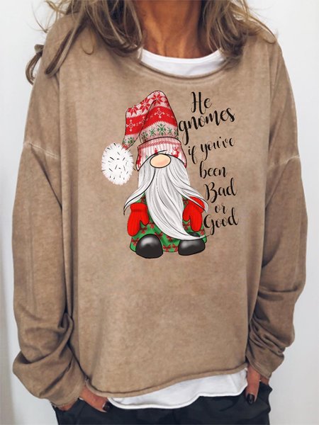 

He Gnomes If You Been Bad Or Good Sweatshirt, Khaki, Hoodies&Sweatshirts