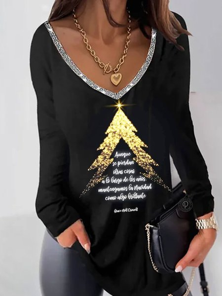 

Abstract Hippie V Neck Shirts & Tops, Black, T-Shirts