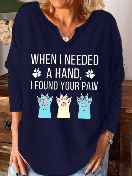 

Funny text print notched neck long sleeve shirt, Purplish blue, Hoodies&Sweatshirts