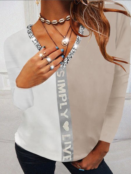 

Casual Regular Fit V Neck Shirts & Tops, White, Long sleeve tops