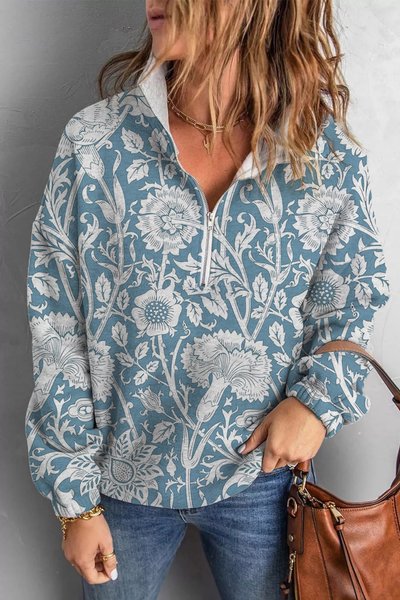 

Loosen Casual Lapel Sweatshirt, Blue, Hoodies & Sweatshirts