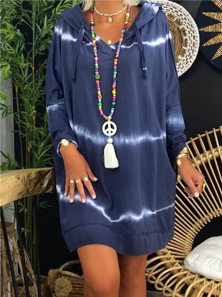 

Plus Size Casual Hooded Loosen Long Sleeve Dresses, As picture, Mini Dresses