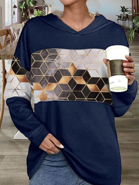 

Casual Cotton Blends Geometric Hooded Sweatshirts, Purplish blue, Sweatshirts & Hoodies