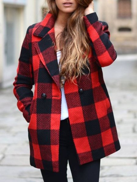 

Long Sleeve V Neck Loosen Casual Outerwear, Red, Coats & Jackets