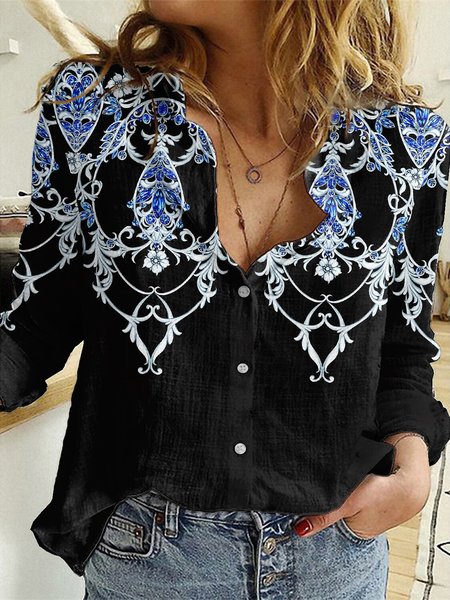 

Lapel Tribal Vintage Shirts & Tops, Black, Shirts & Blouses