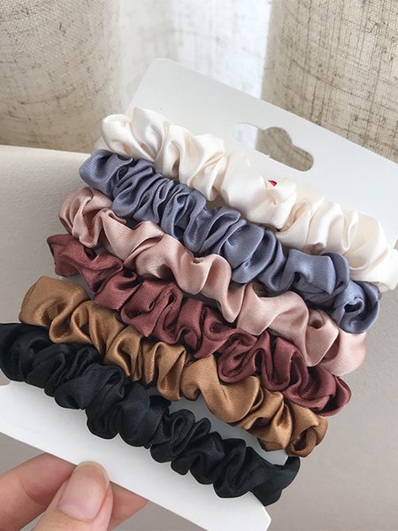 

Simple Plain Satin Pleated Hair Tie, As picture, Women Hair Accessories