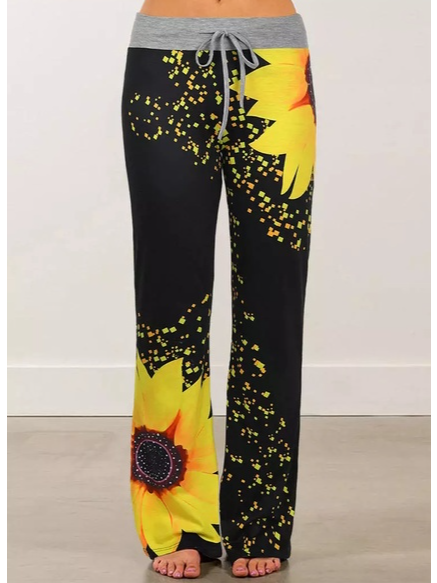 

Floral Cotton Blends Pants, Black, Pants