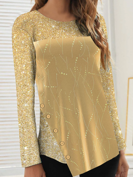 

Long sleeve round neck party holiday velvet Korean velvet elastic fabric top T-shirt women, Champagne, Long sleeve tops