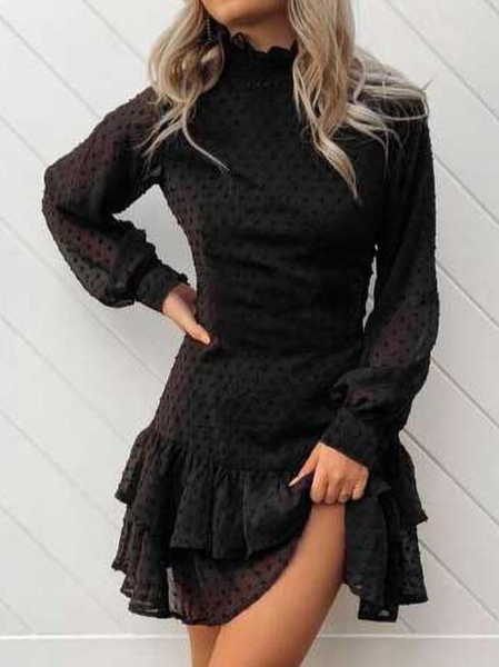 Vacanza Girocollo Tinta unita Abito, Nero, Mini Dresses