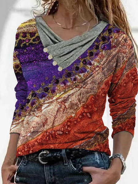 

Asymmetrical Neck Casual Shirts & Tops, As picture, Tops