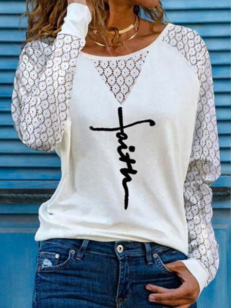 

Casual Loosen Letter Shirts & Tops, White, Tees & T-shirts