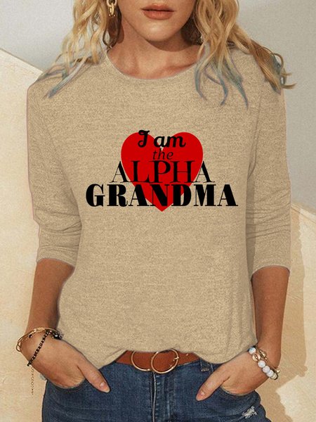 

Fun Grandma Text Print Round Neck Long Sleeve Shirt, Khaki, Hoodies&Sweatshirts