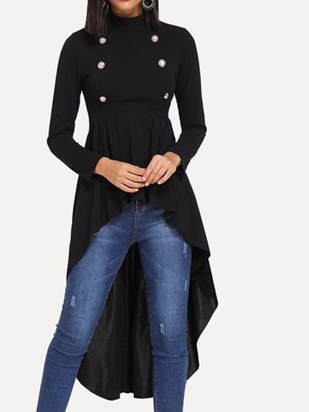 

Elegant Regular Fit Long sleeve Top, Black, Tops