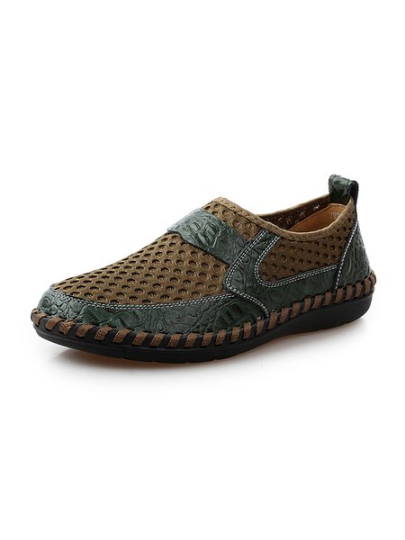 Cowhide Stitching Breathable Flats, Darkgreen, Men's flat & loafers