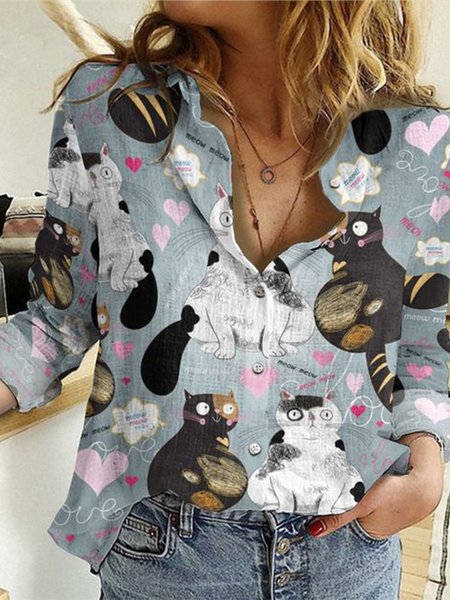 

Loosen Buttoned Animal-Printed Shirts & Tops, Blue, Shirts & Blouses