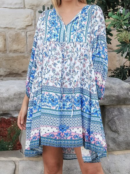

Loosen V Neck Dresses, Blue, Mini Dresses