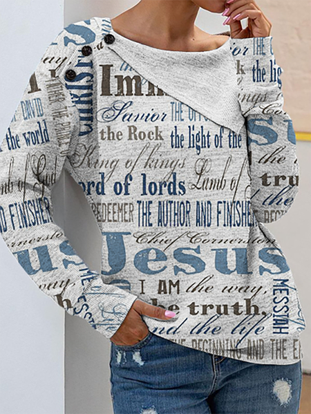 

Plus size Jesus Christian Printed Tops, Gray, Tops