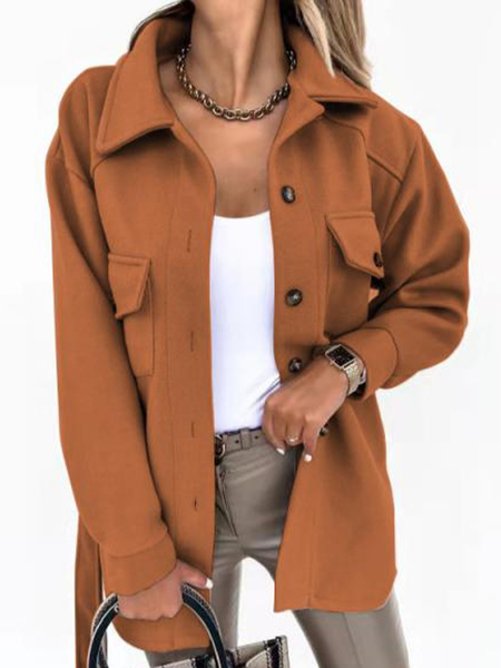 

Long Sleeve Buttoned Plain Casual Jackets, Caramel, Outerwear