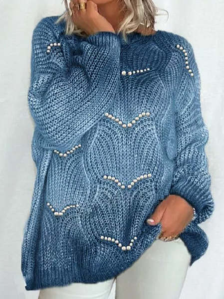 

Loosen Off Shoulder Wool/Knitting Casual Sweater, Blue, Sweaters