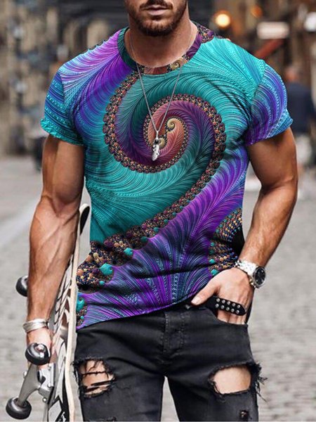 

3D Abstract Sci-Fi Graphics Long Sleeve Casual Tee, As picture, T-shirt