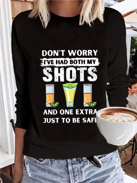 

Casual Long Sleeve Round Neck Plus Size Printed Tops T-shirts, Black, T-Shirts