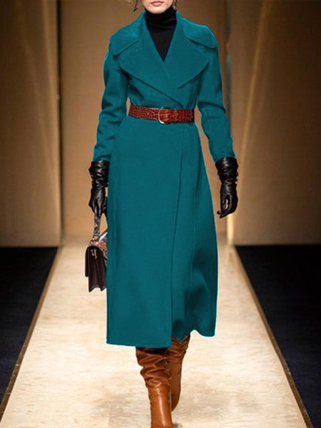 

Elegant Solid Long Sleeve Outerwear, Lake blue, Coats