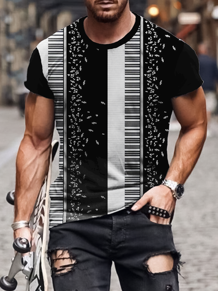 

Short Sleeve Vintage Geometric Shirts & Tops, Black, Men's t-shirts