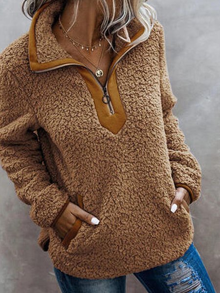 

Casual Stand Collar Loosen Sweatshirt, Brown, Hoodies & Sweatshirts