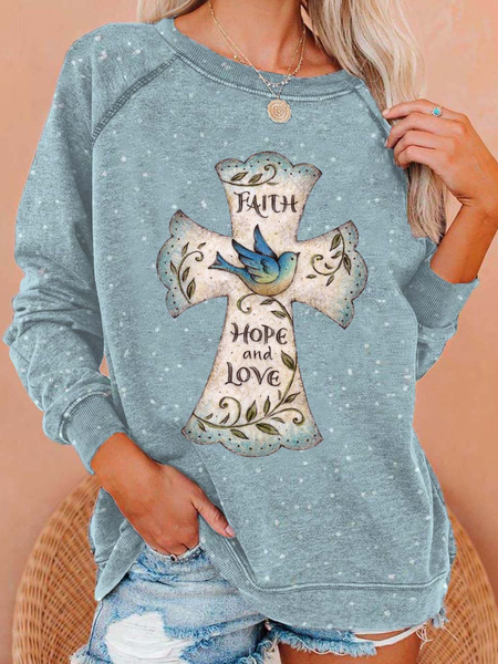 

Casual Faith Hope And Love Print Crew Neck Sweatshirt, As picture, Hoodies&Sweatshirts