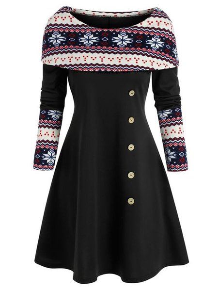 

Tribal A-line Long Sleeve Dresses, Black, Mini Dresses